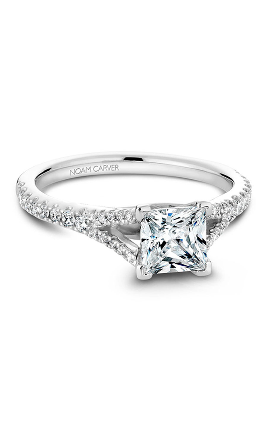18K White Gold Solitaire Sidestone Princess Engagement Ring