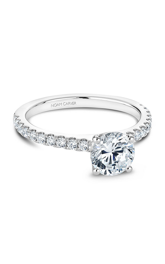 18K White Gold Solitaire Sidestone Round Engagement Ring