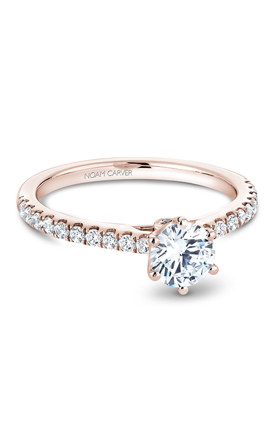 18K Rose Gold Solitaire Sidestone Round Engagement Ring