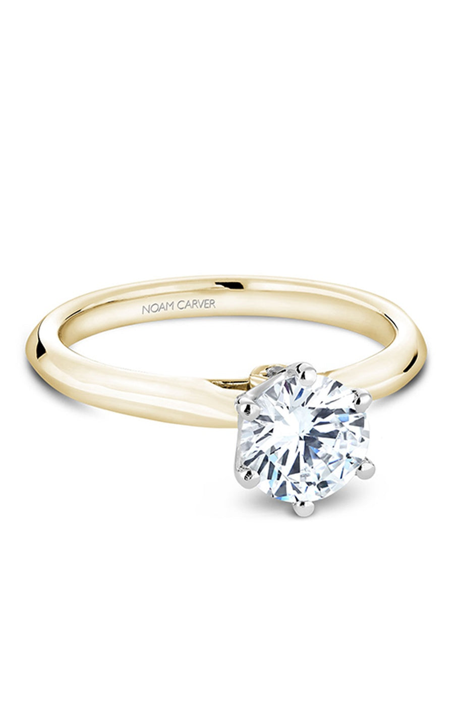 18K White Gold and 18K Yellow Gold Solitaire Round Engagement Ring
