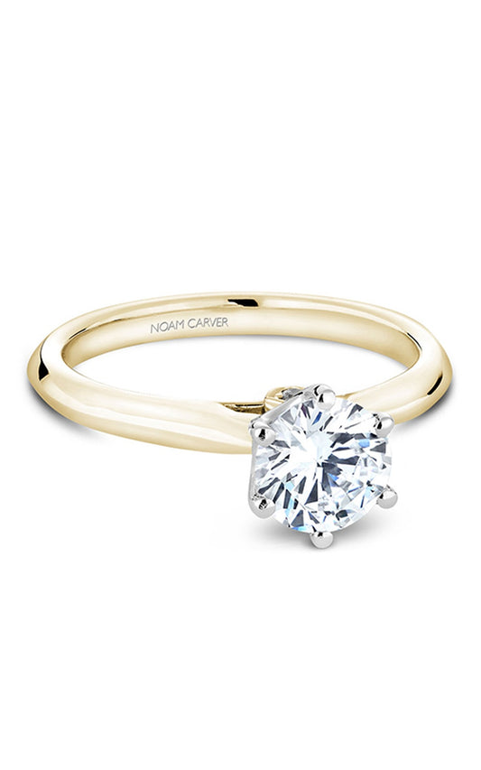 18K White Gold and 18K Yellow Gold Solitaire Round Engagement Ring