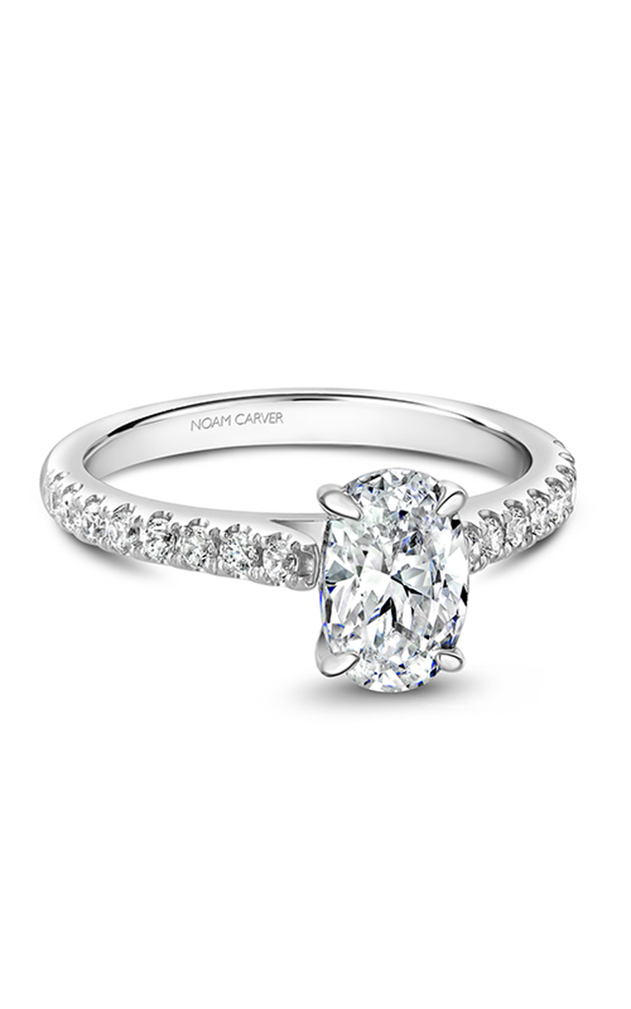 18K White Gold Solitaire Sidestone Oval Engagement Ring