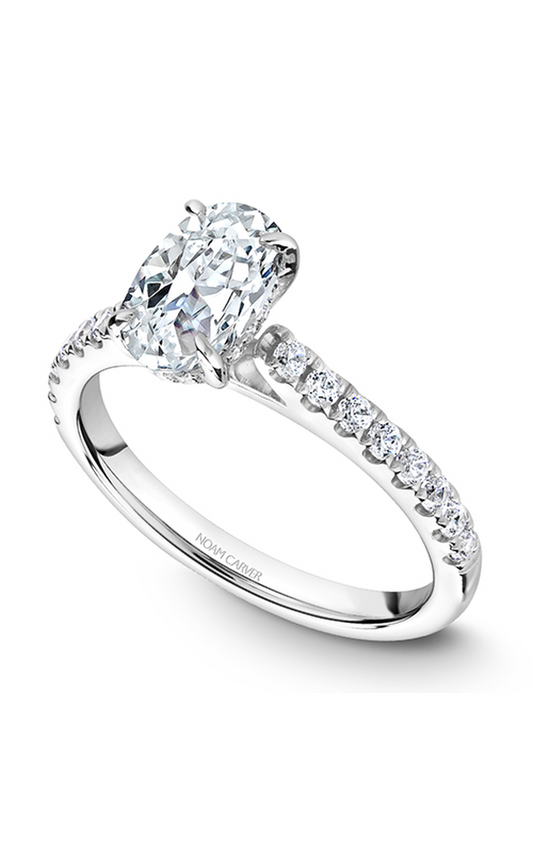 18K White Gold Solitaire Sidestone Oval Engagement Ring