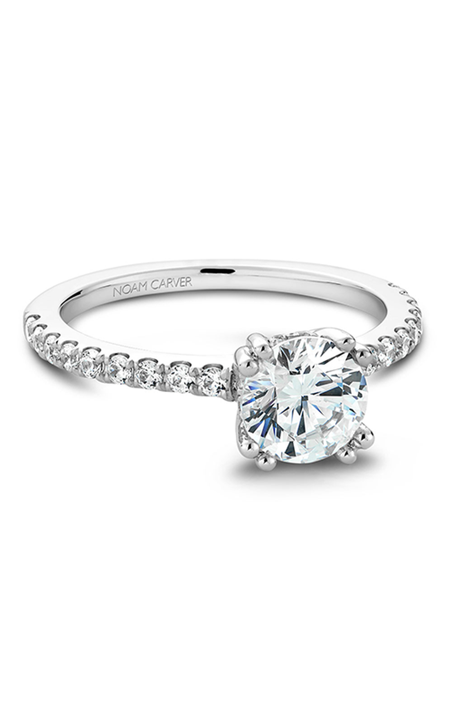 Platinum Solitaire Sidestone Round Engagement Ring