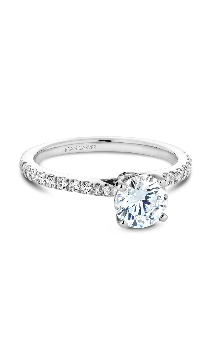 Platinum Solitaire Sidestone Round Engagement Ring