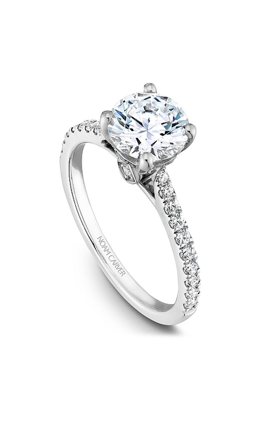 Platinum Solitaire Sidestone Round Engagement Ring