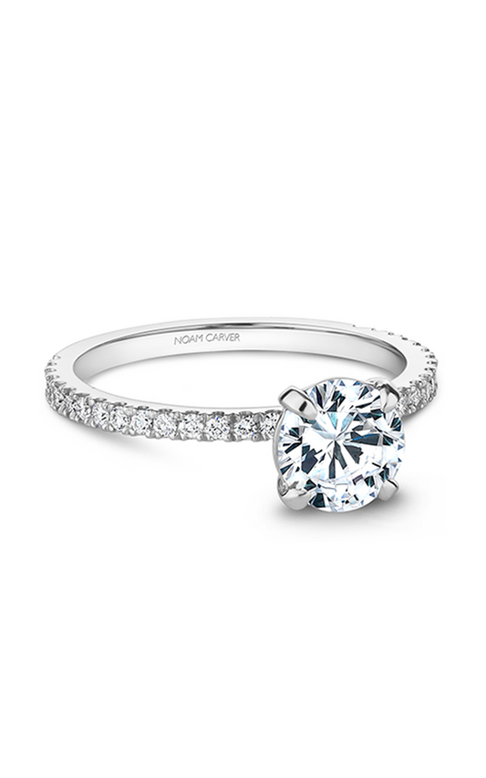 14K White Gold Solitaire Sidestone Round Engagement Ring
