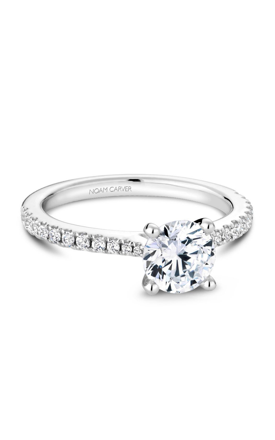 Platinum Solitaire Sidestone Round Engagement Ring