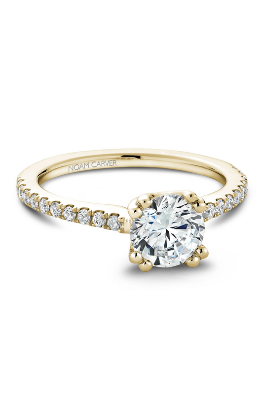 18K Yellow Gold Solitaire Sidestone Round Engagement Ring