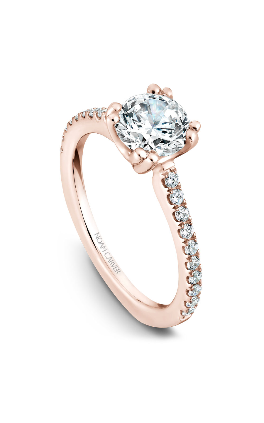 14K Rose Gold Solitaire Sidestone Round Engagement Ring