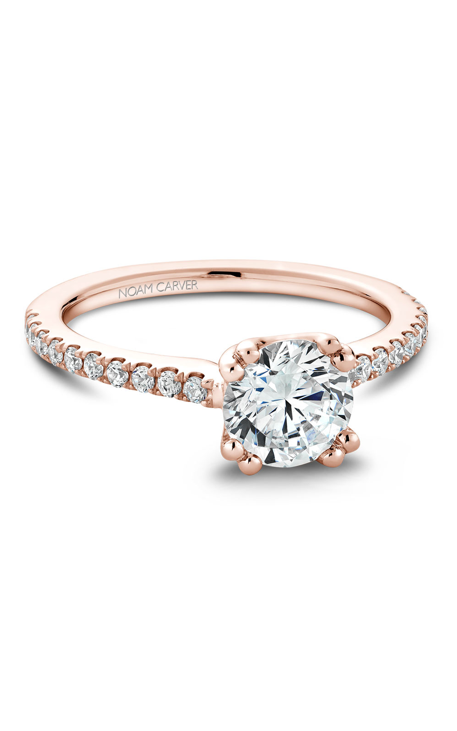 18K Rose Gold Solitaire Sidestone Round Engagement Ring