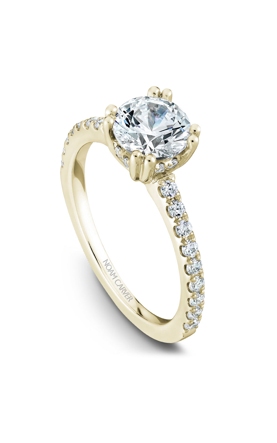 14K Yellow Gold Solitaire Sidestone Round Engagement Ring
