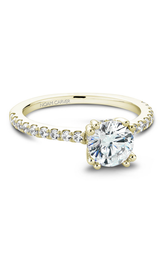 18K Yellow Gold Solitaire Sidestone Round Engagement Ring