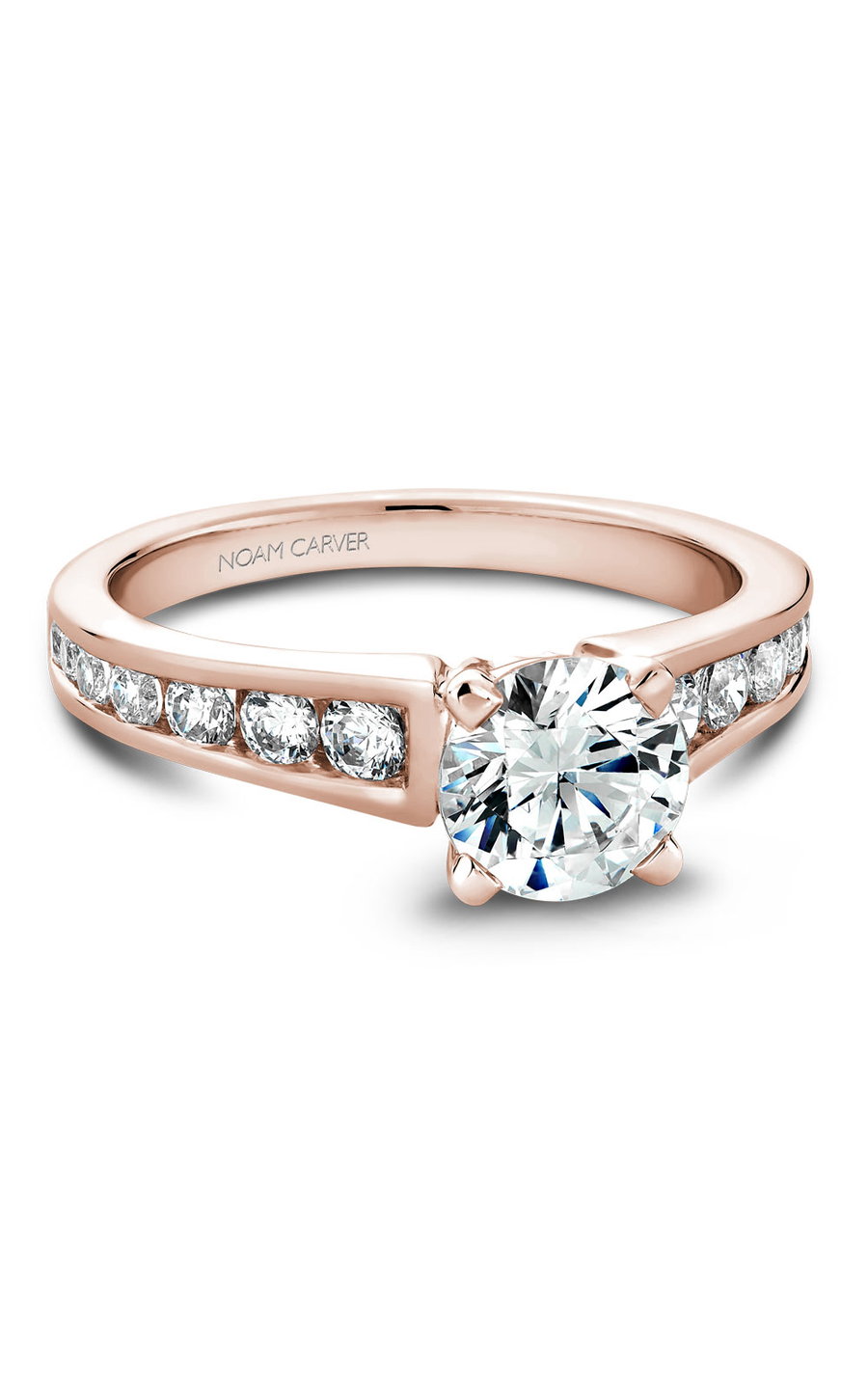 18K Rose Gold Solitaire Sidestone Round Engagement Ring