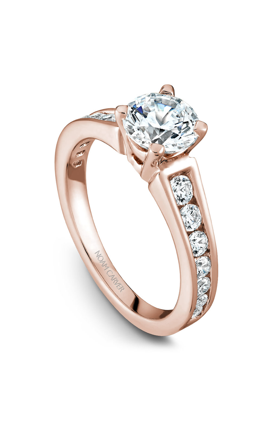 18K Rose Gold Solitaire Sidestone Round Engagement Ring