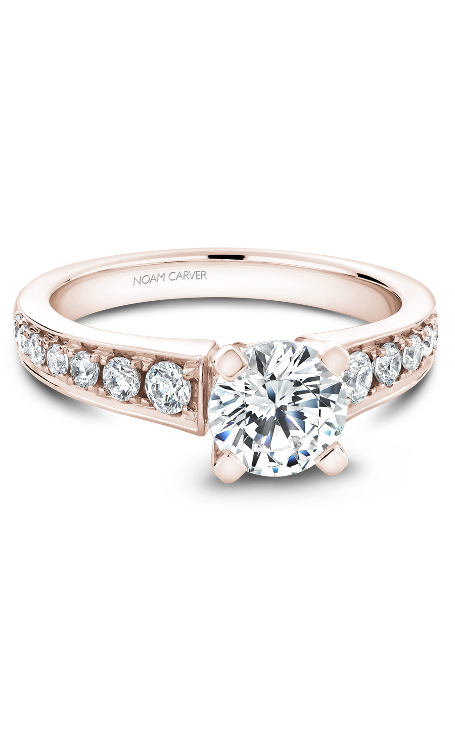 18K Rose Gold Solitaire Sidestone Round Engagement Ring