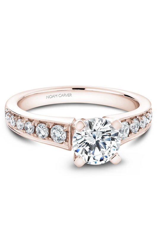 18K Rose Gold Solitaire Sidestone Round Engagement Ring