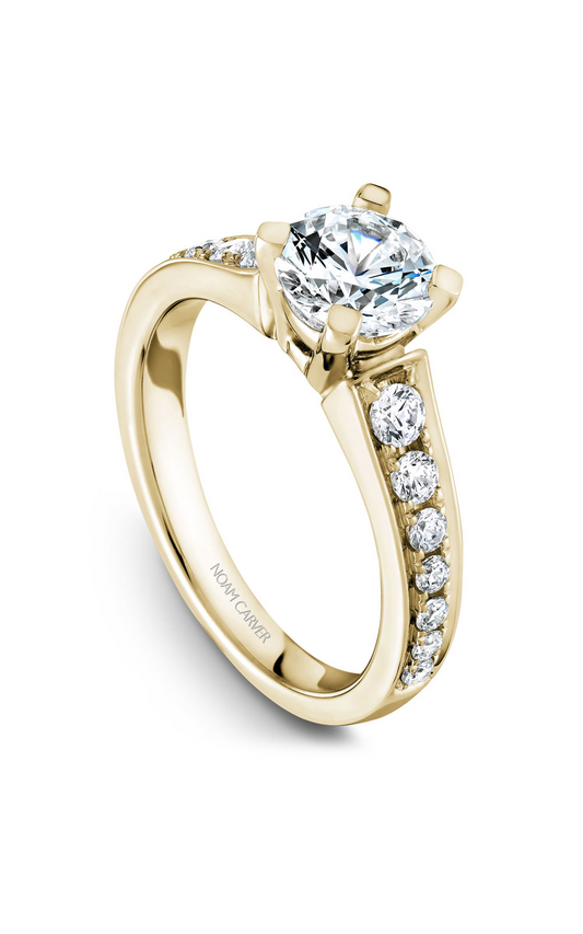 14K Yellow Gold Solitaire Sidestone Round Engagement Ring
