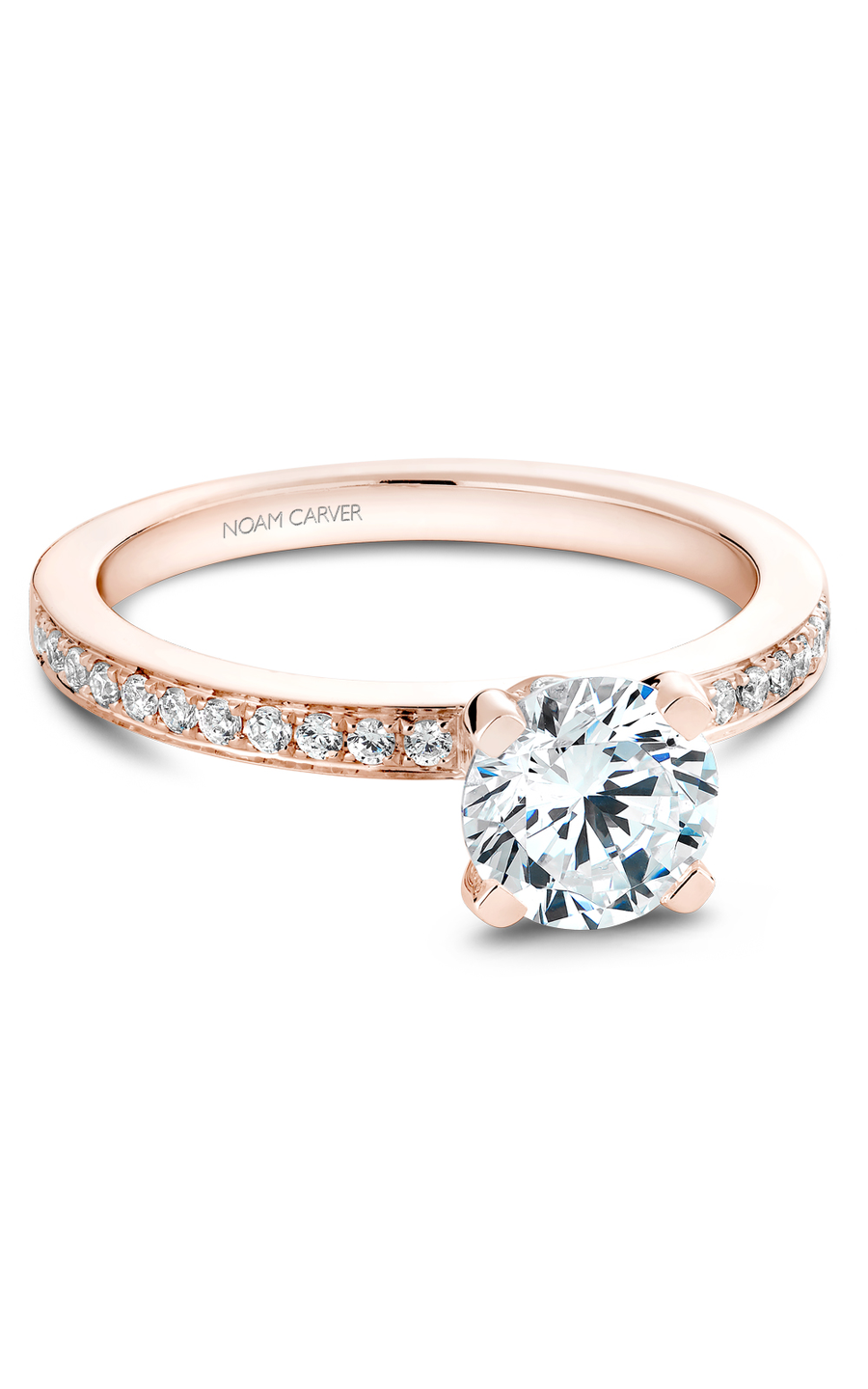 18K Rose Gold Solitaire Sidestone Round Engagement Ring