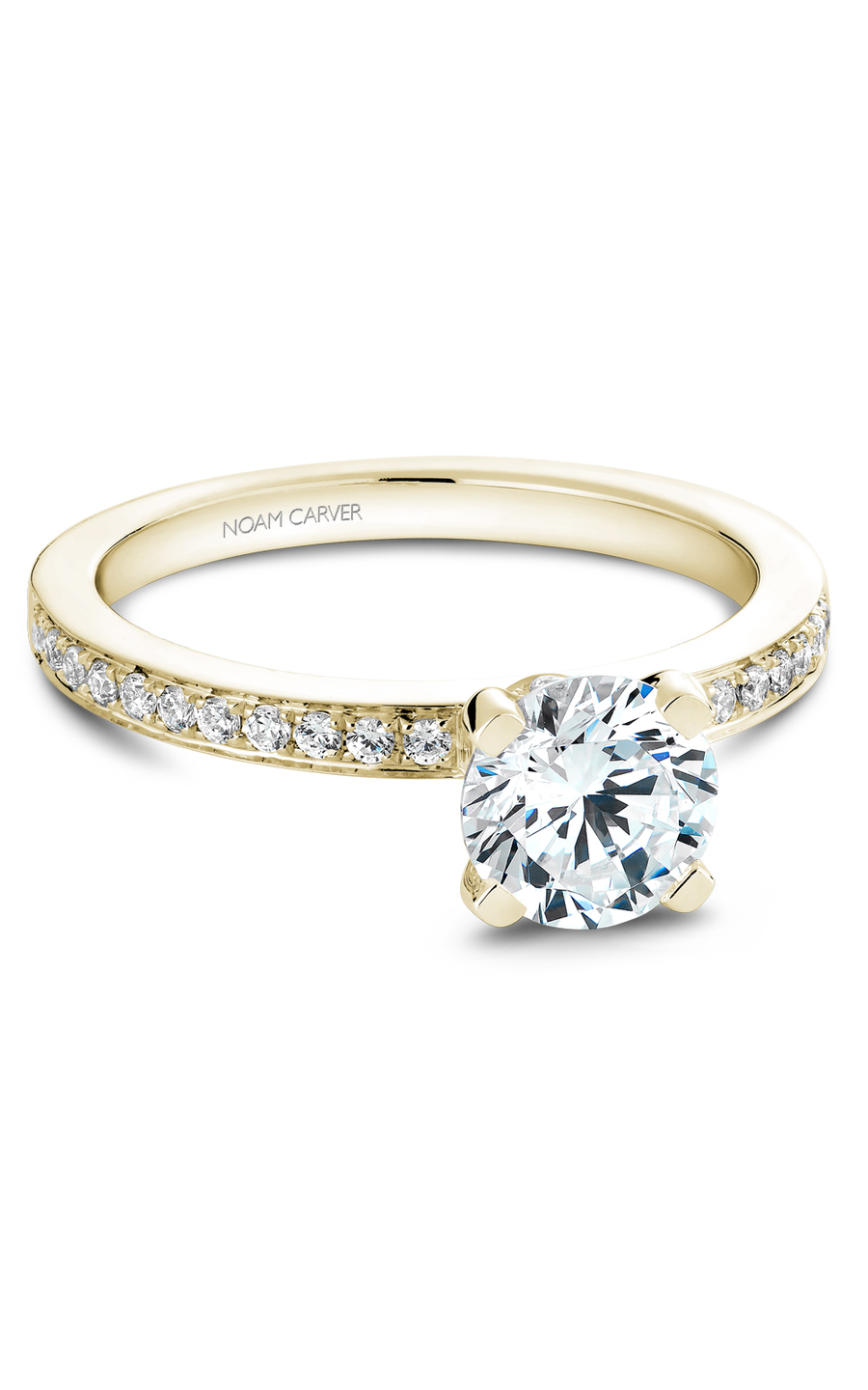 18K Yellow Gold Solitaire Sidestone Round Engagement Ring