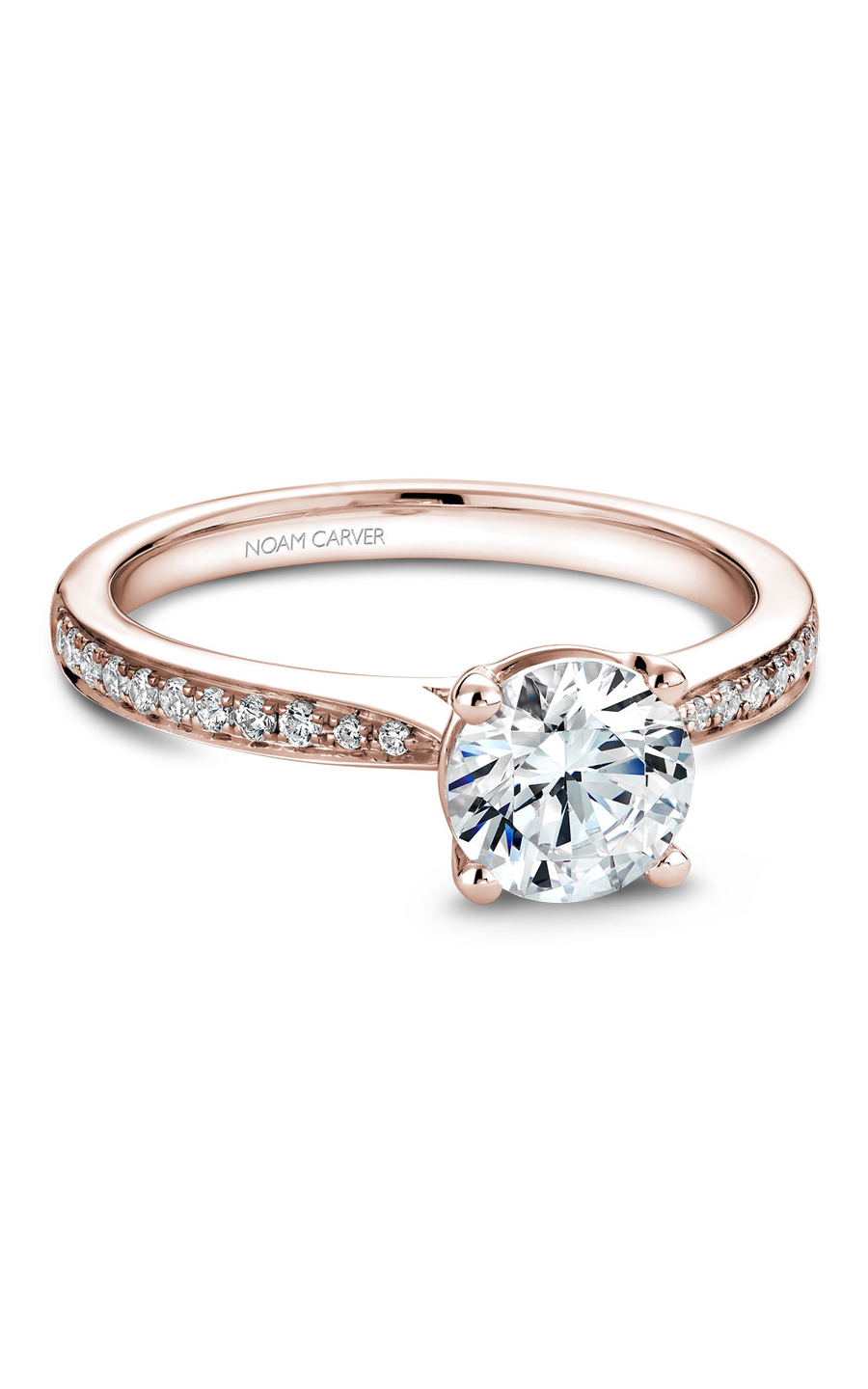 18K Rose Gold Solitaire Sidestone Round Engagement Ring