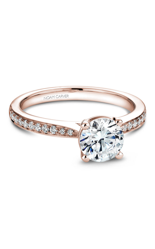 18K Rose Gold Solitaire Sidestone Round Engagement Ring