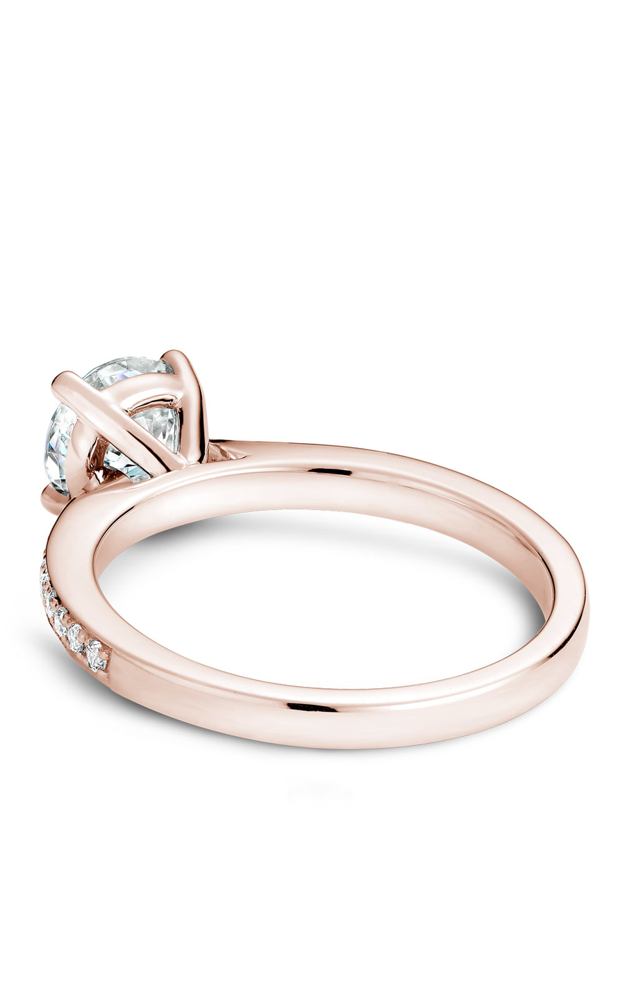 18K Rose Gold Solitaire Sidestone Round Engagement Ring