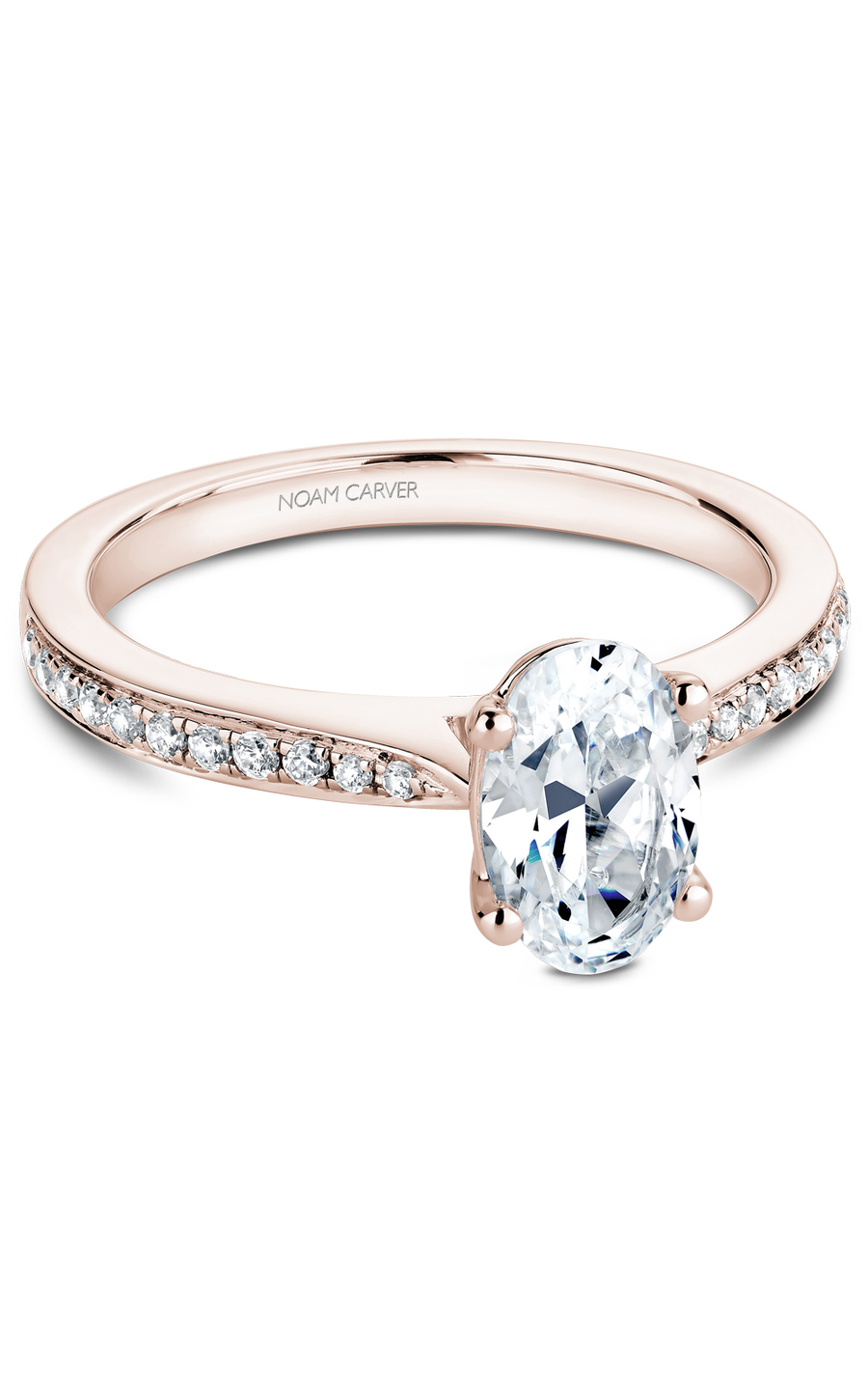 14K Rose Gold Solitaire Sidestone Oval Engagement Ring