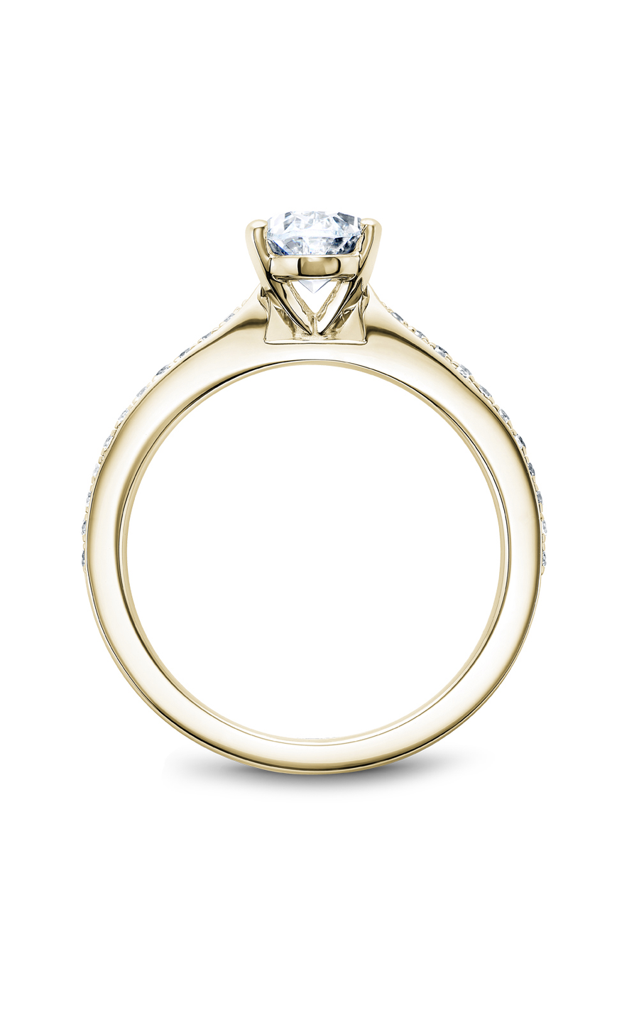 14K Yellow Gold Solitaire Sidestone Oval Engagement Ring