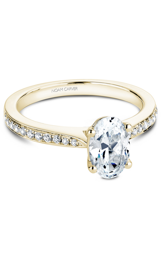 18K Yellow Gold Solitaire Sidestone Oval Engagement Ring