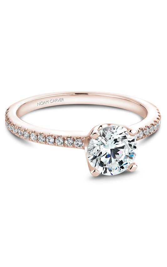 14K Rose Gold Solitaire Sidestone Round Engagement Ring