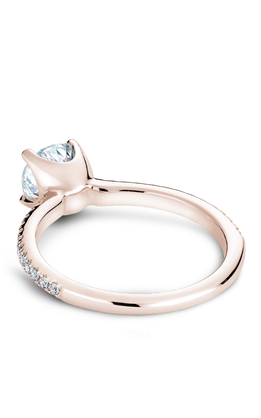 14K Rose Gold Solitaire Sidestone Round Engagement Ring
