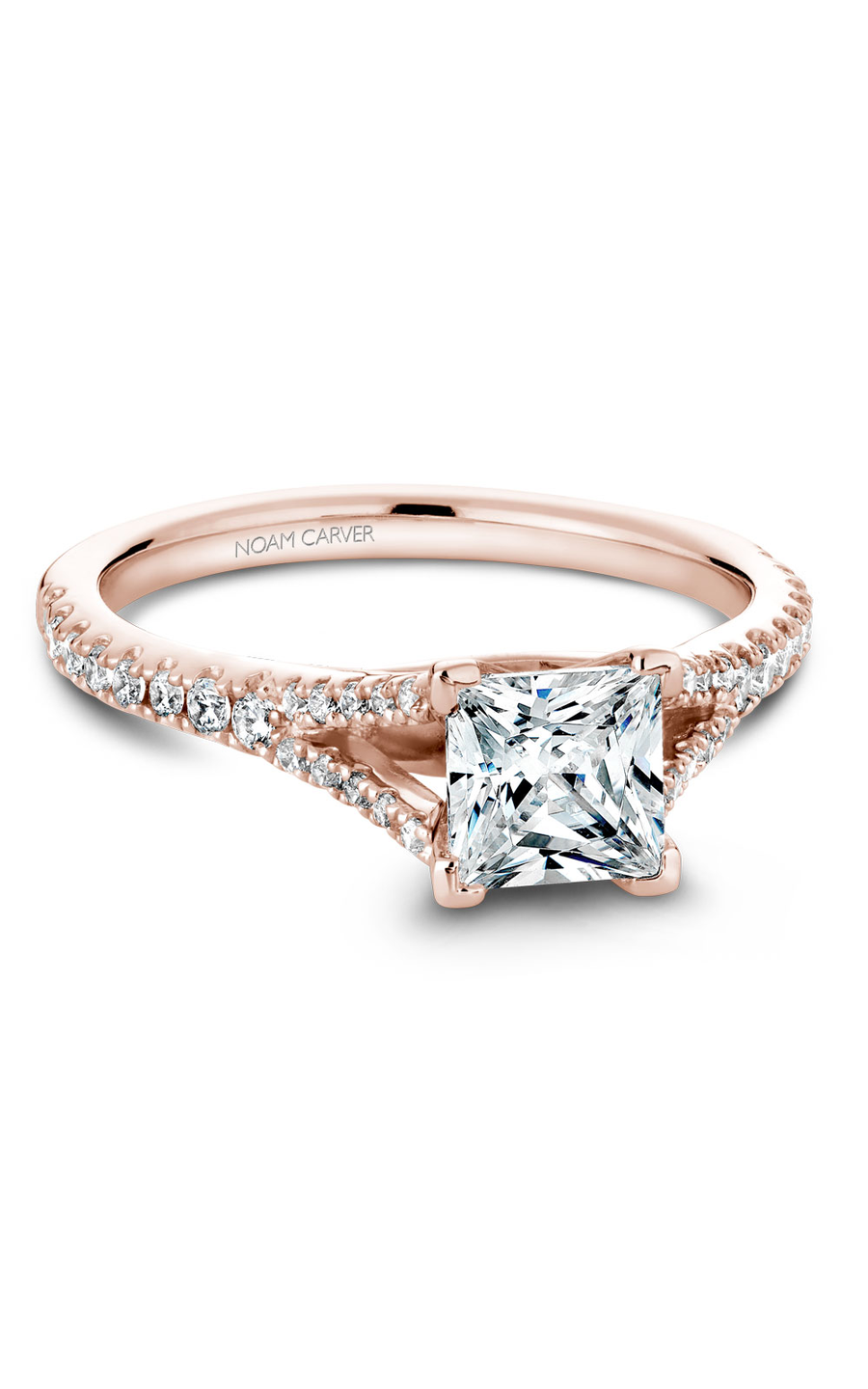 14K Rose Gold Solitaire Sidestone Princess Engagement Ring