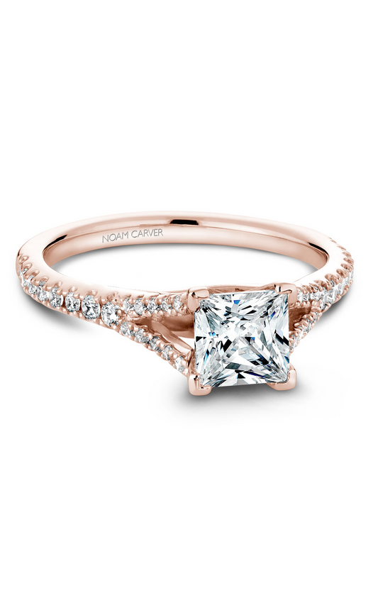 14K Rose Gold Solitaire Sidestone Princess Engagement Ring