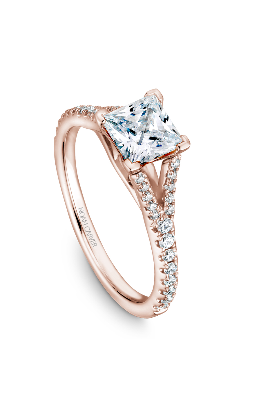 14K Rose Gold Solitaire Sidestone Princess Engagement Ring