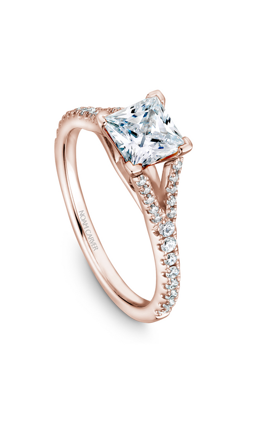 14K Rose Gold Solitaire Sidestone Princess Engagement Ring