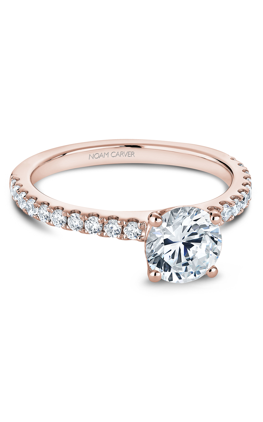 18K Rose Gold Solitaire Sidestone Round Engagement Ring