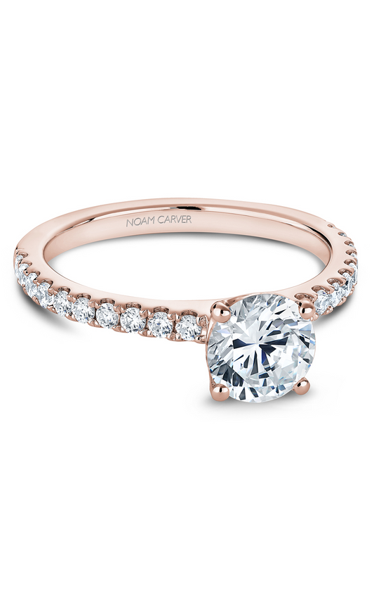 18K Rose Gold Solitaire Sidestone Round Engagement Ring