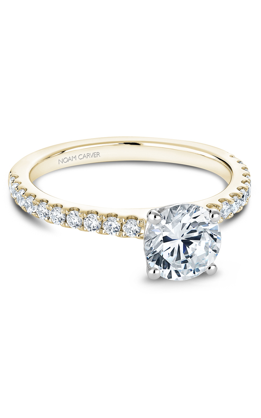 18K White Gold and 18K Yellow Gold Solitaire Sidestone Round Engagement Ring