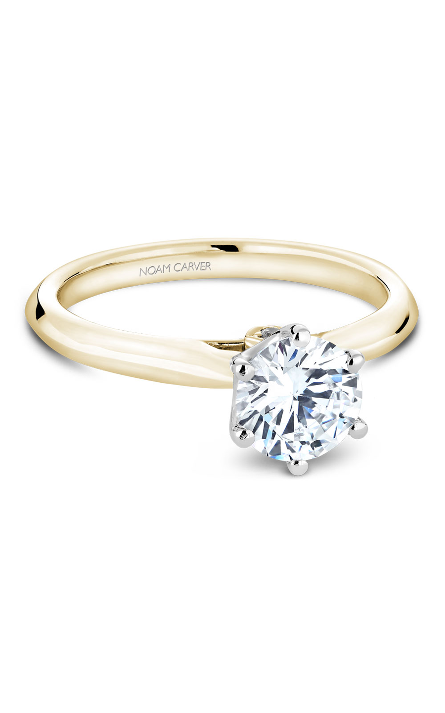 18K White Gold and 18K Yellow Gold Solitaire Round Engagement Ring
