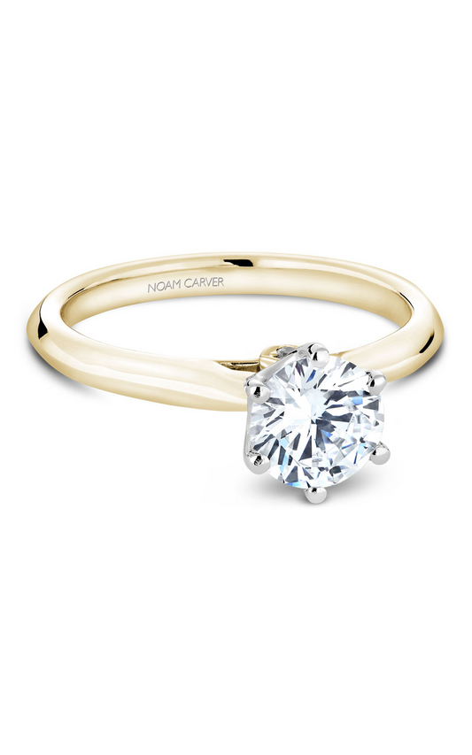 18K White Gold and 18K Yellow Gold Solitaire Round Engagement Ring