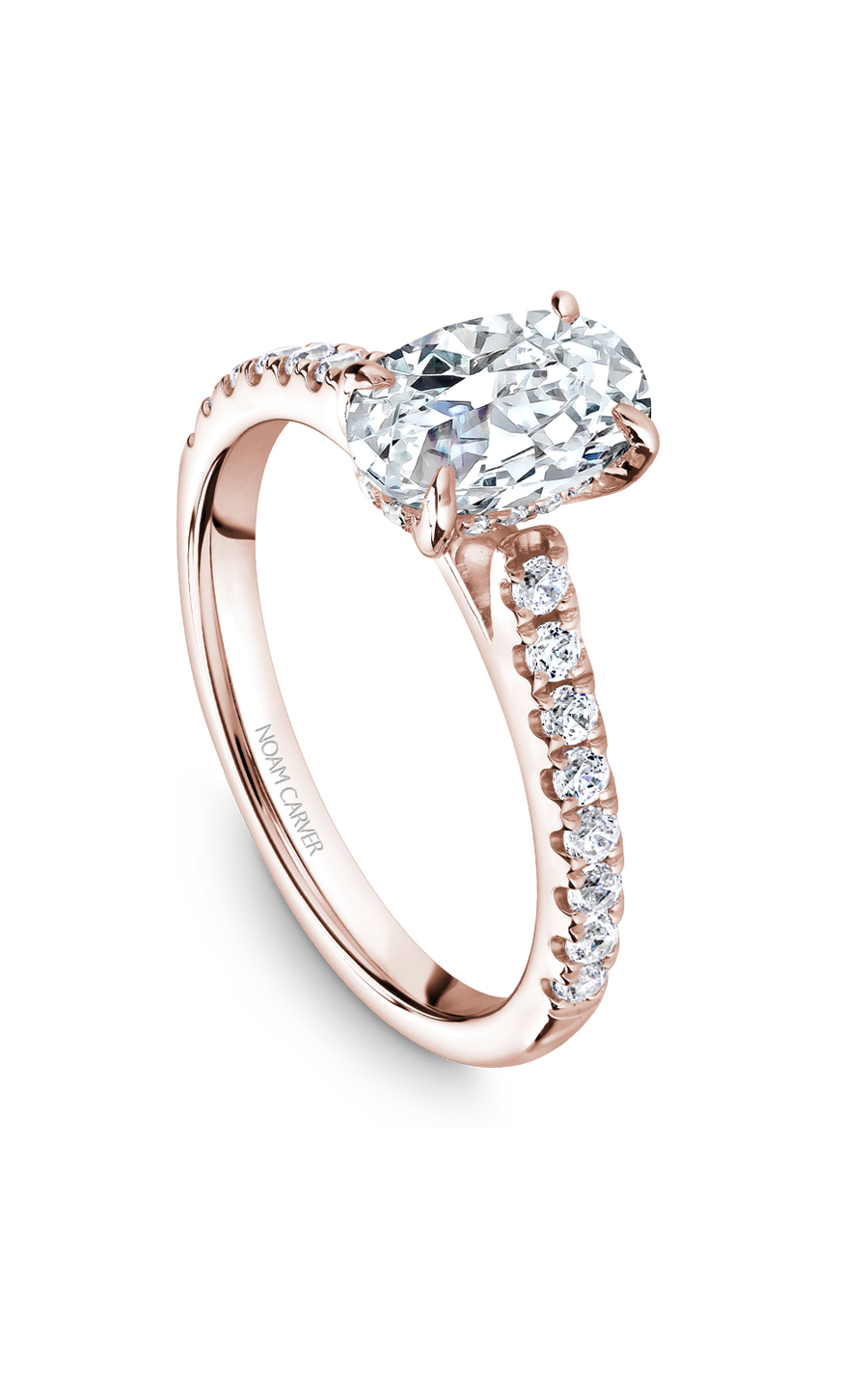14K Rose Gold Solitaire Sidestone Oval Engagement Ring