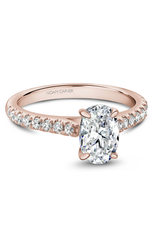 18K Rose Gold Solitaire Sidestone Oval Engagement Ring
