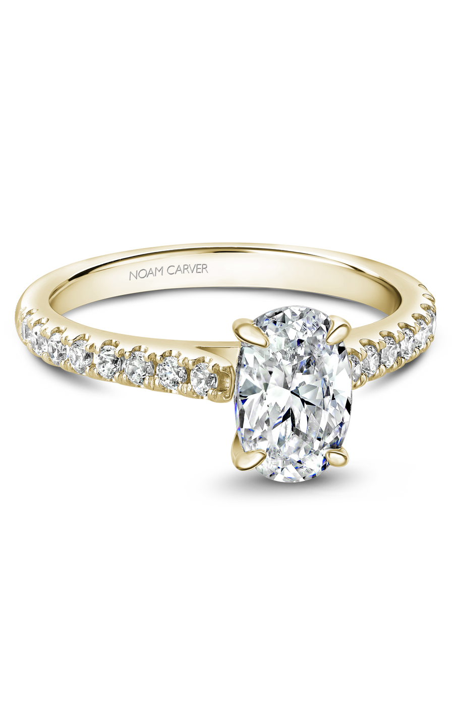18K Yellow Gold Solitaire Sidestone Oval Engagement Ring