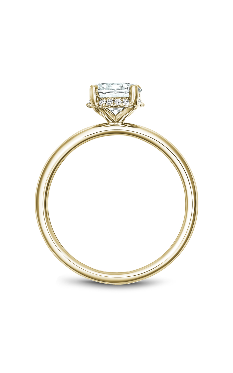 14K Yellow Gold Solitaire Halo Round Engagement Ring