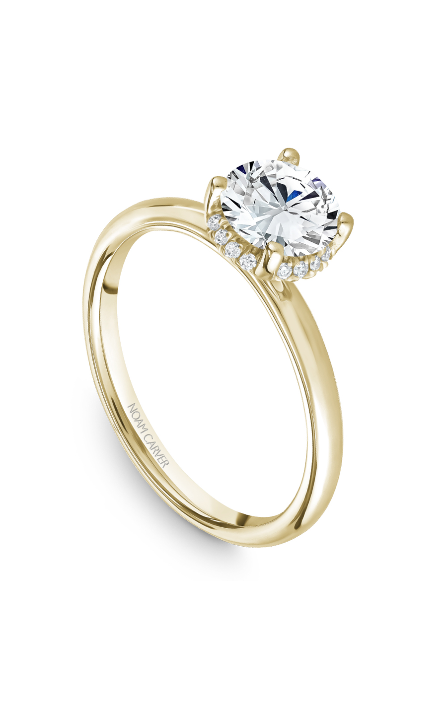 14K Yellow Gold Solitaire Halo Round Engagement Ring