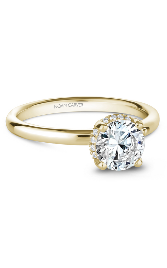 18K Yellow Gold Solitaire Halo Round Engagement Ring