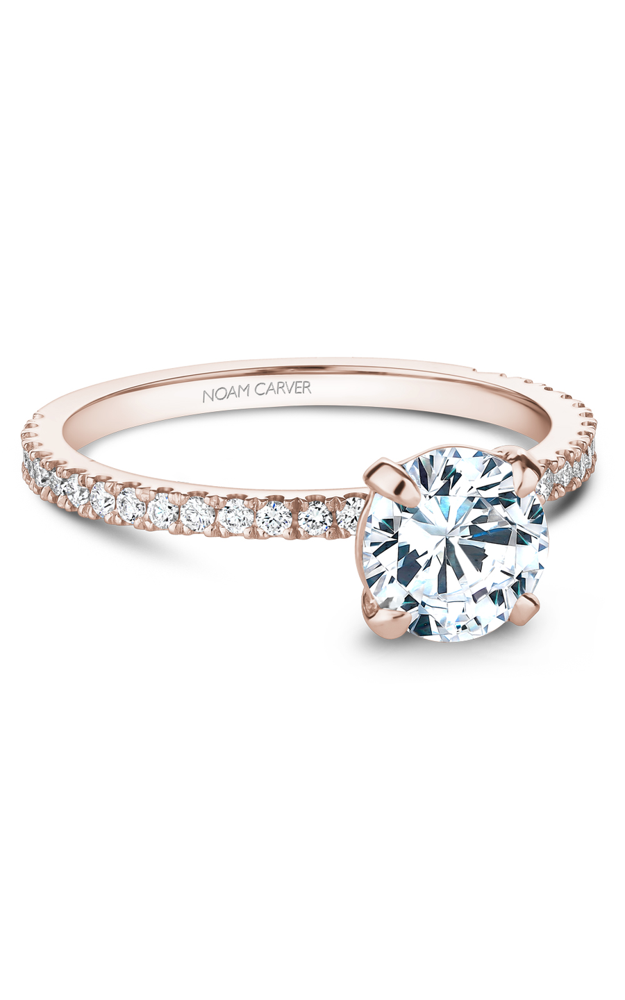 18K Rose Gold Solitaire Sidestone Round Engagement Ring