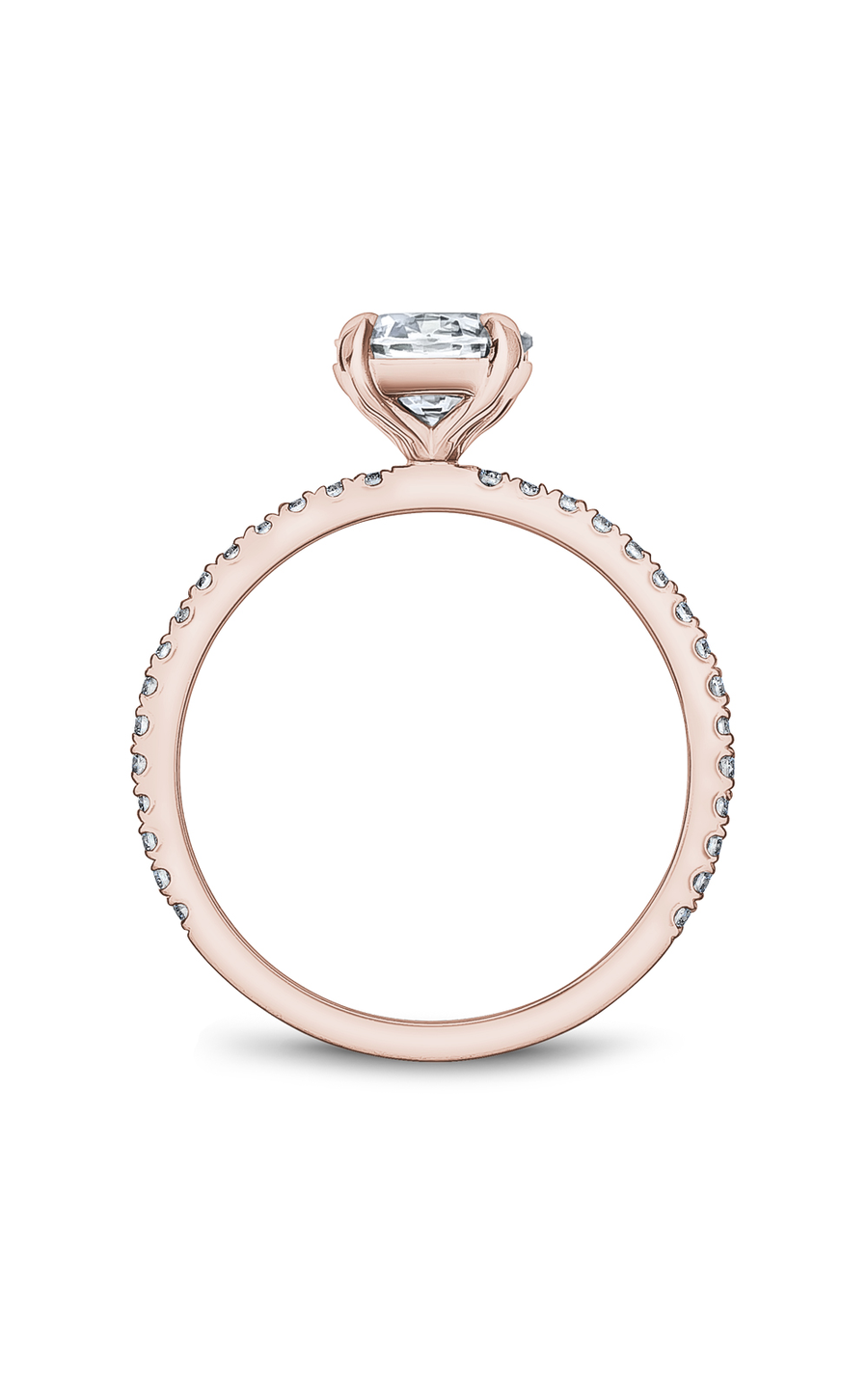 18K Rose Gold Solitaire Sidestone Round Engagement Ring