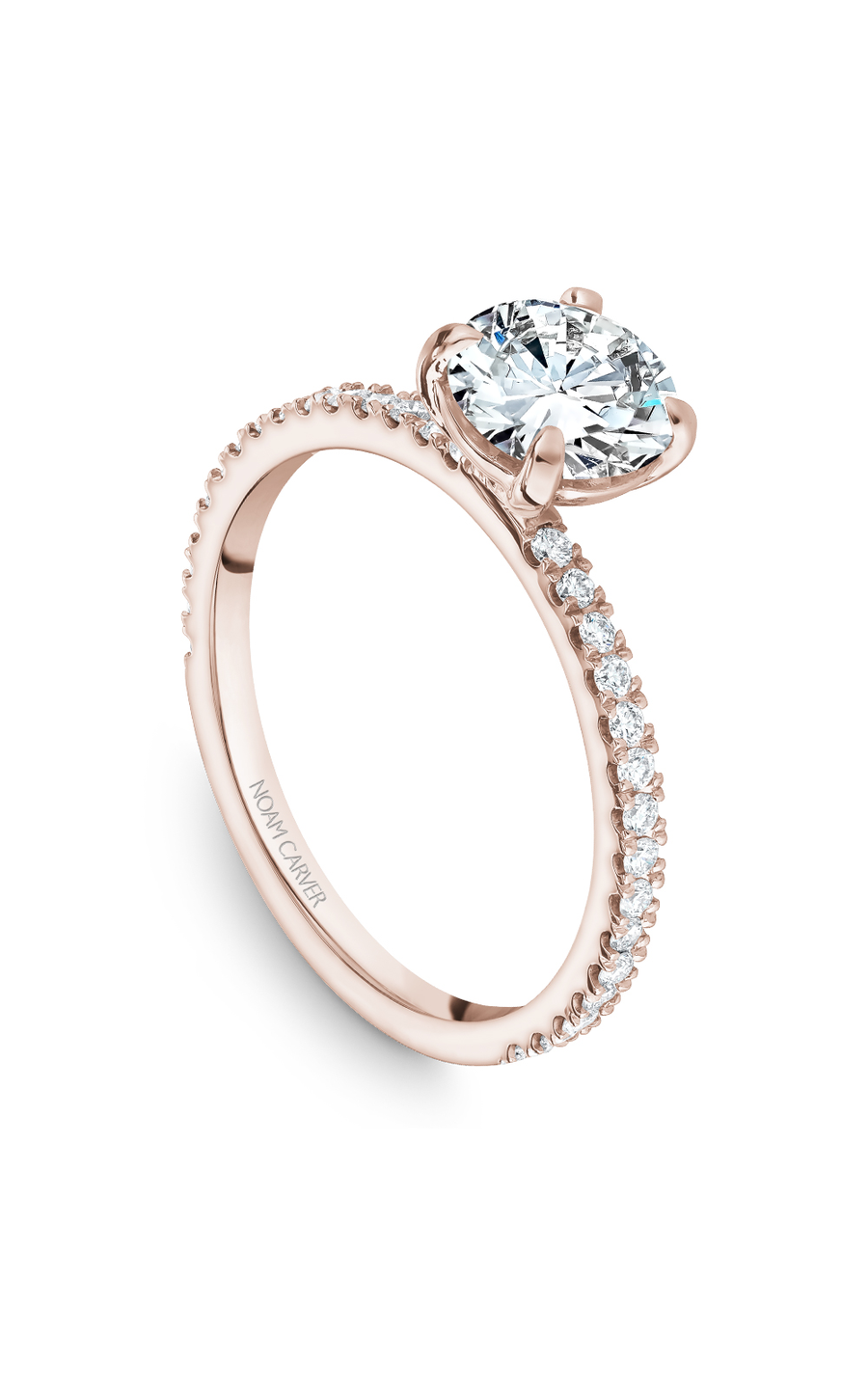 18K Rose Gold Solitaire Sidestone Round Engagement Ring